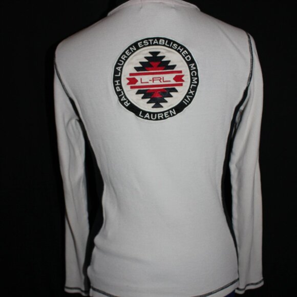 VTG L-RL Lauren Ralph Lauren Active Waffle Knit 1/4 Zip Aztec Logo Long Sleeve - Picture 6 of 14